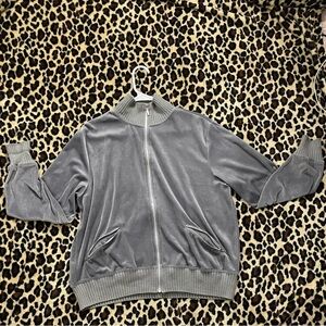 gray velour zip-up sweater